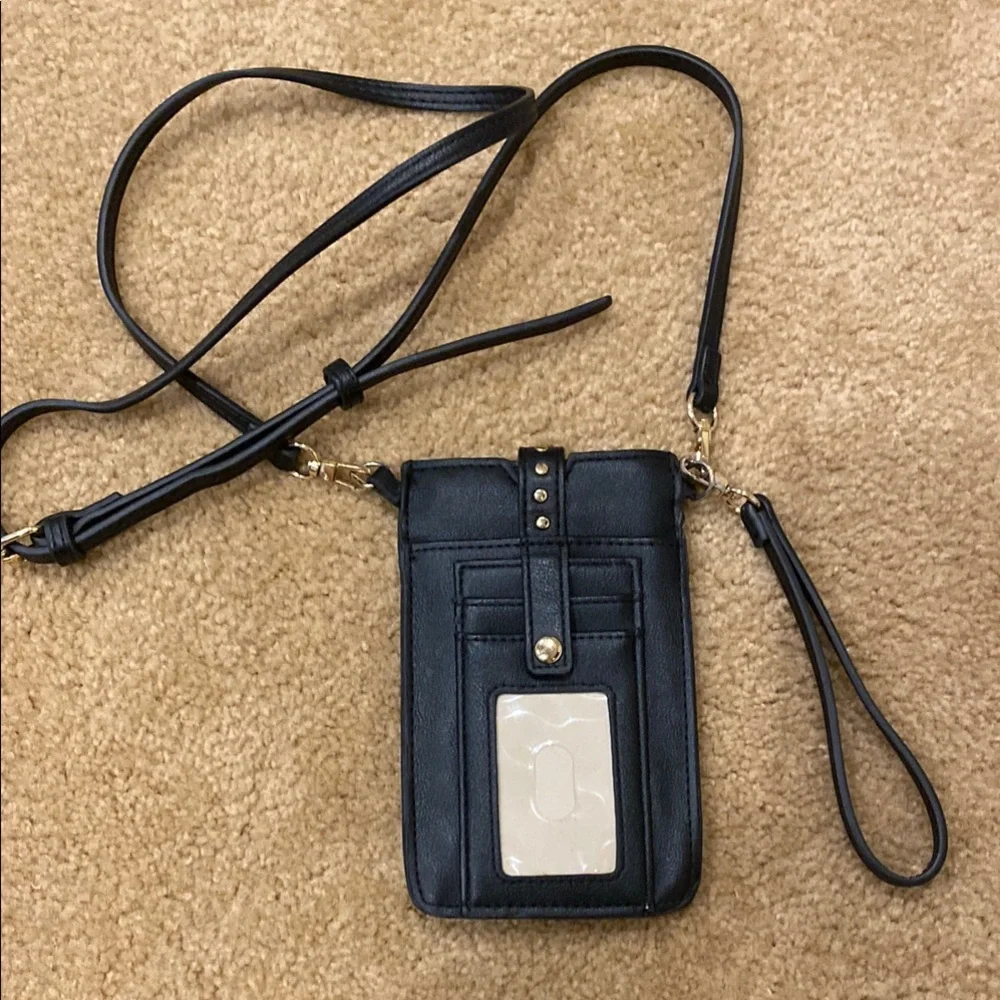 Black Leather Crossbody Phone Bag
